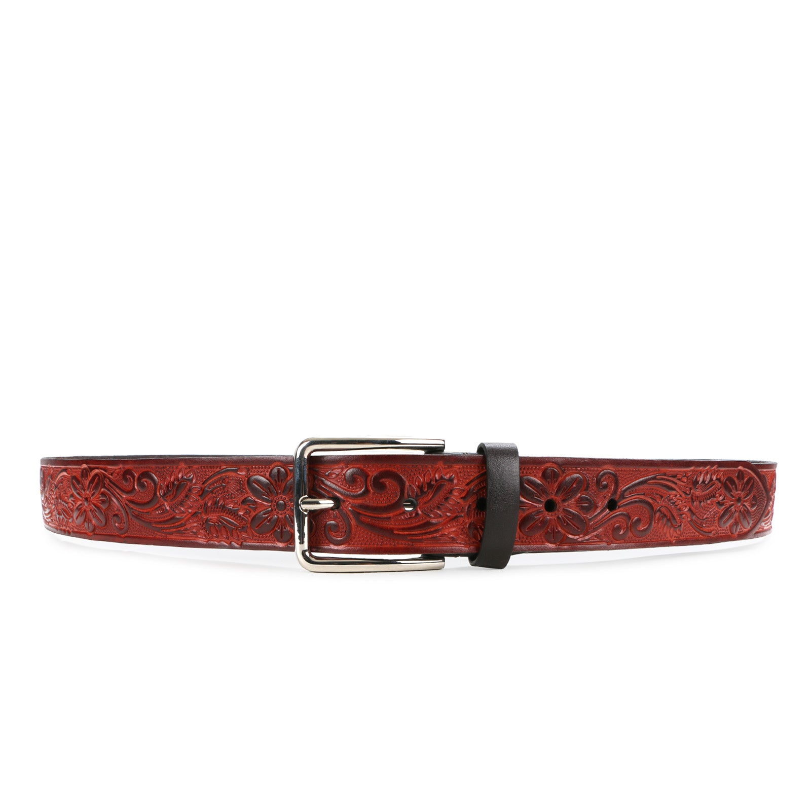 Christiano Hand Crafted Hand Tooled Leather Belt In Cognac