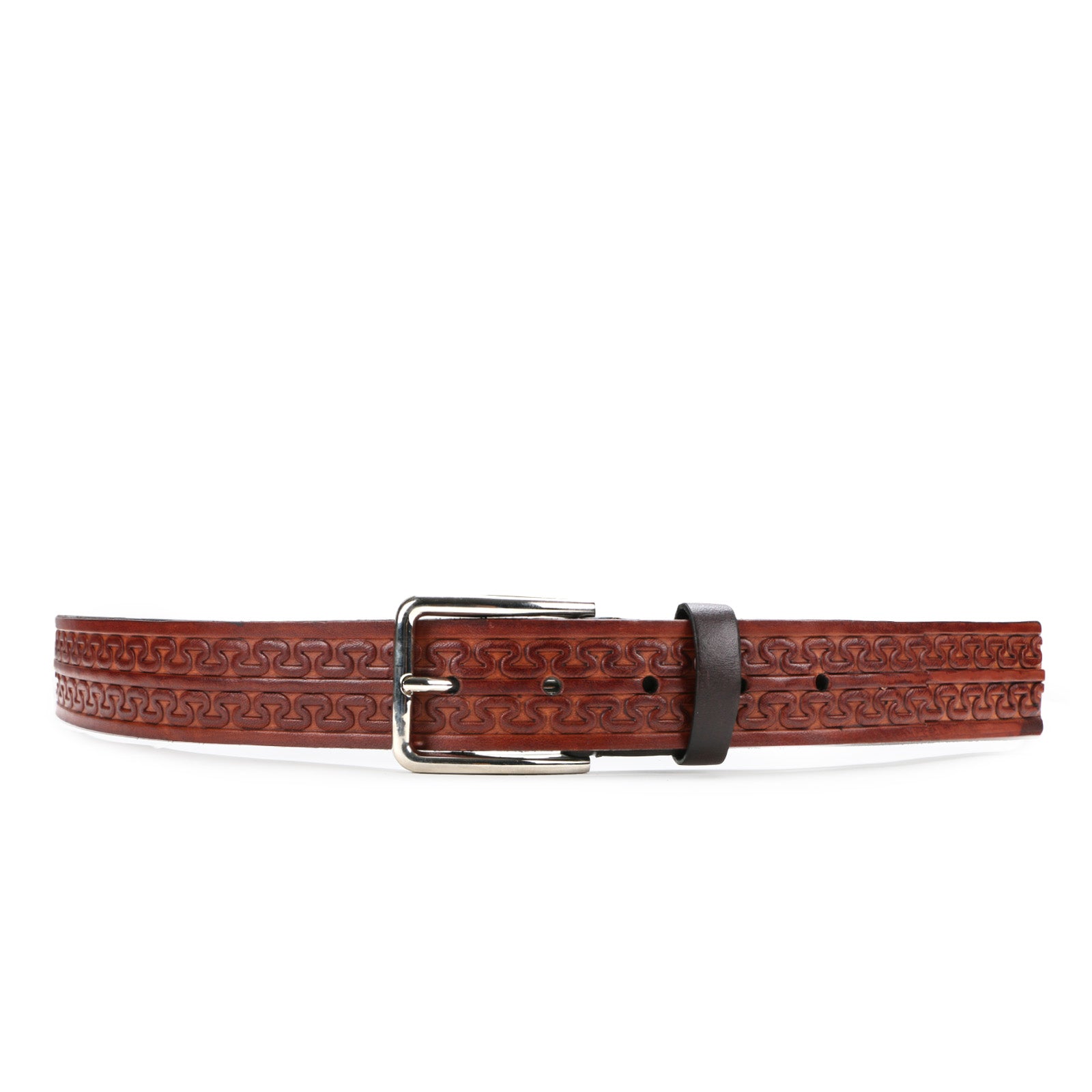 Christiano Hand Crafted Hand Tooled Leather Belt In Brown