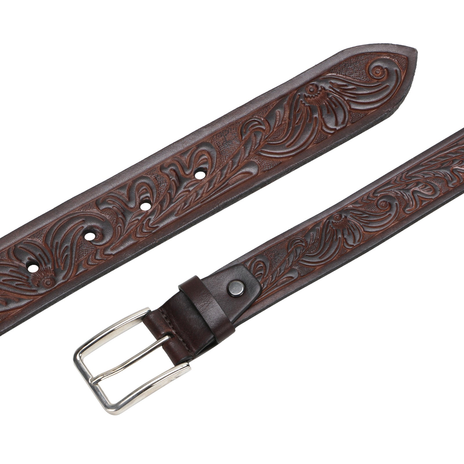 Christiano Hand Crafted Hand Tooled Leather Belt In Black-Brown