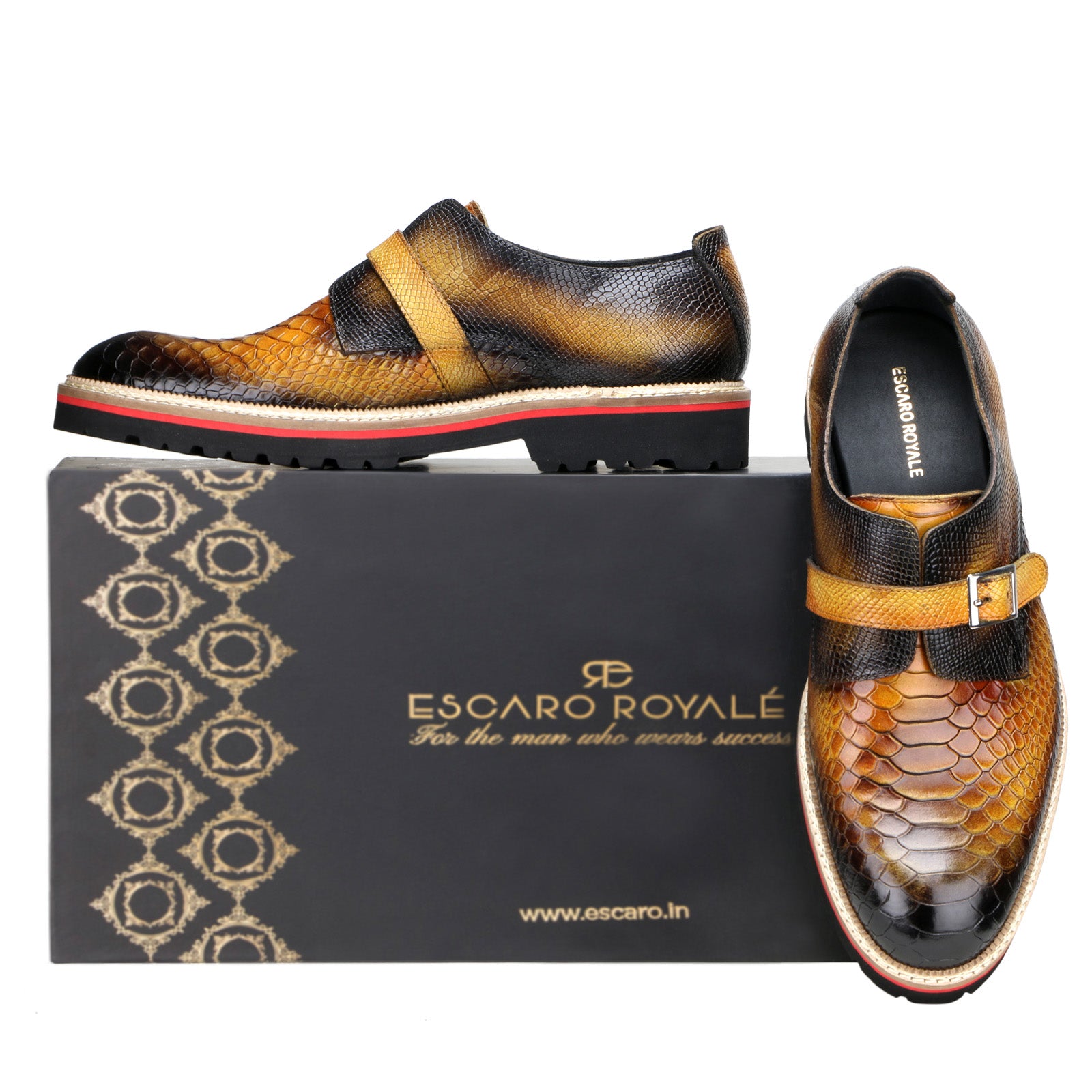 Escaro Royale Handmade Premium Monk Shoes (Monark, Tan)