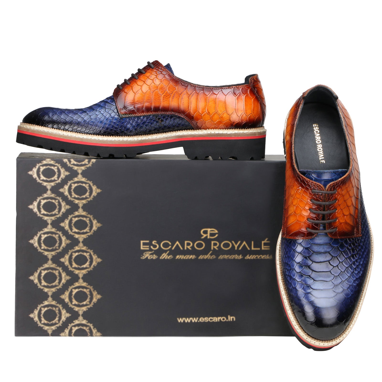 Escaro Royale Handmade Premium Lace-up Shoes (Napier, Tan-Blue)