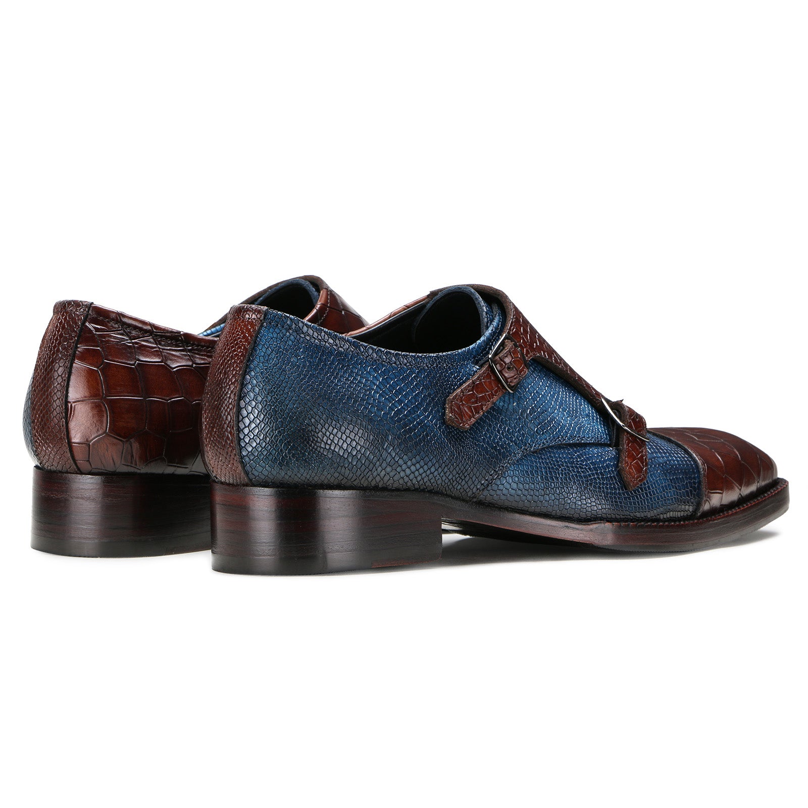 Escaro Royale Handmade Premium Monk Shoes (Neyson, Blue-Brown)