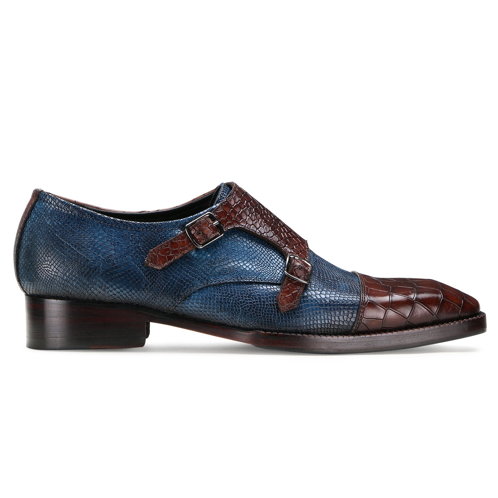 Escaro Royale Handmade Premium Monk Shoes (Neyson, Blue-Brown)