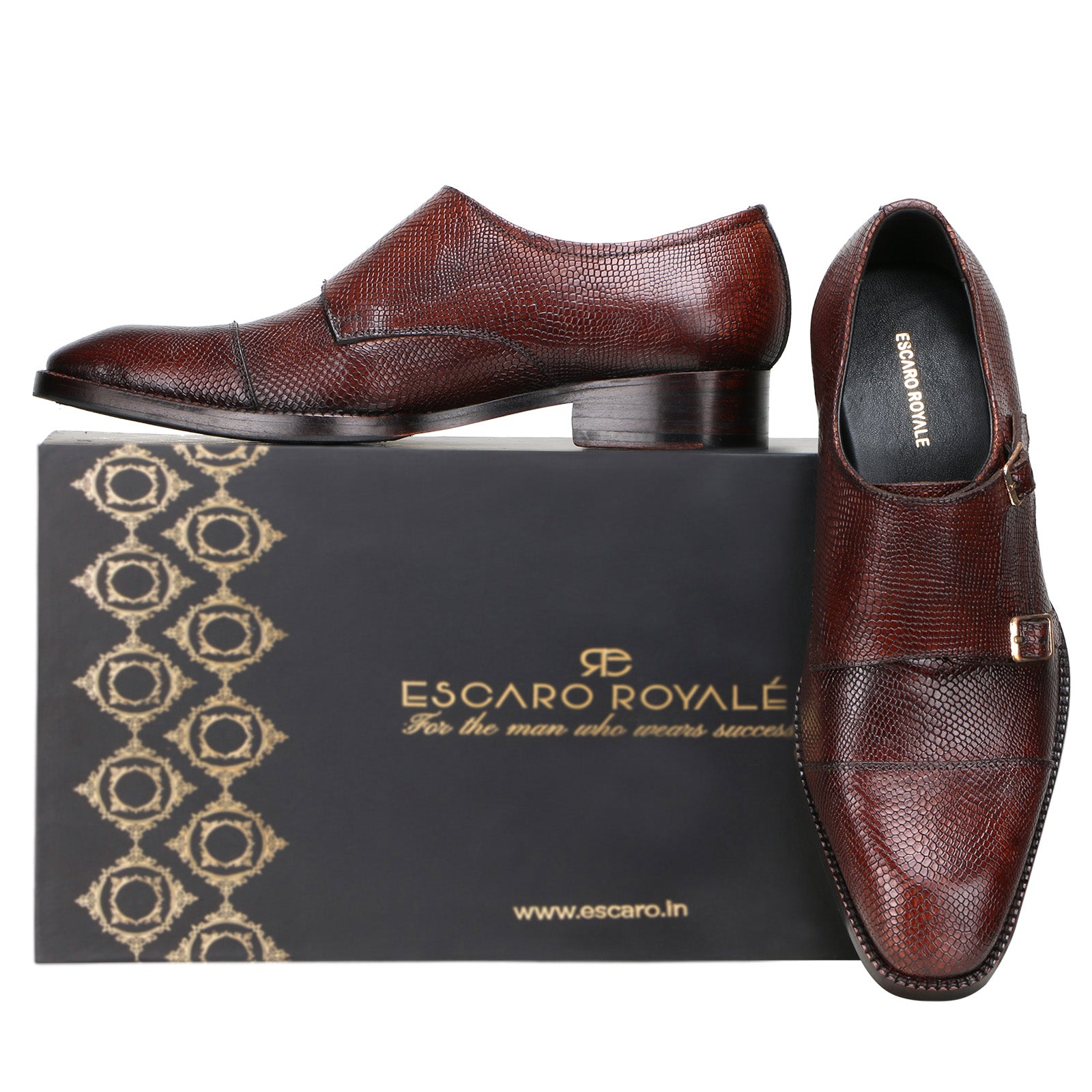 Escaro Royale Handmade Premium Monk Shoes (Neyson, Brown)