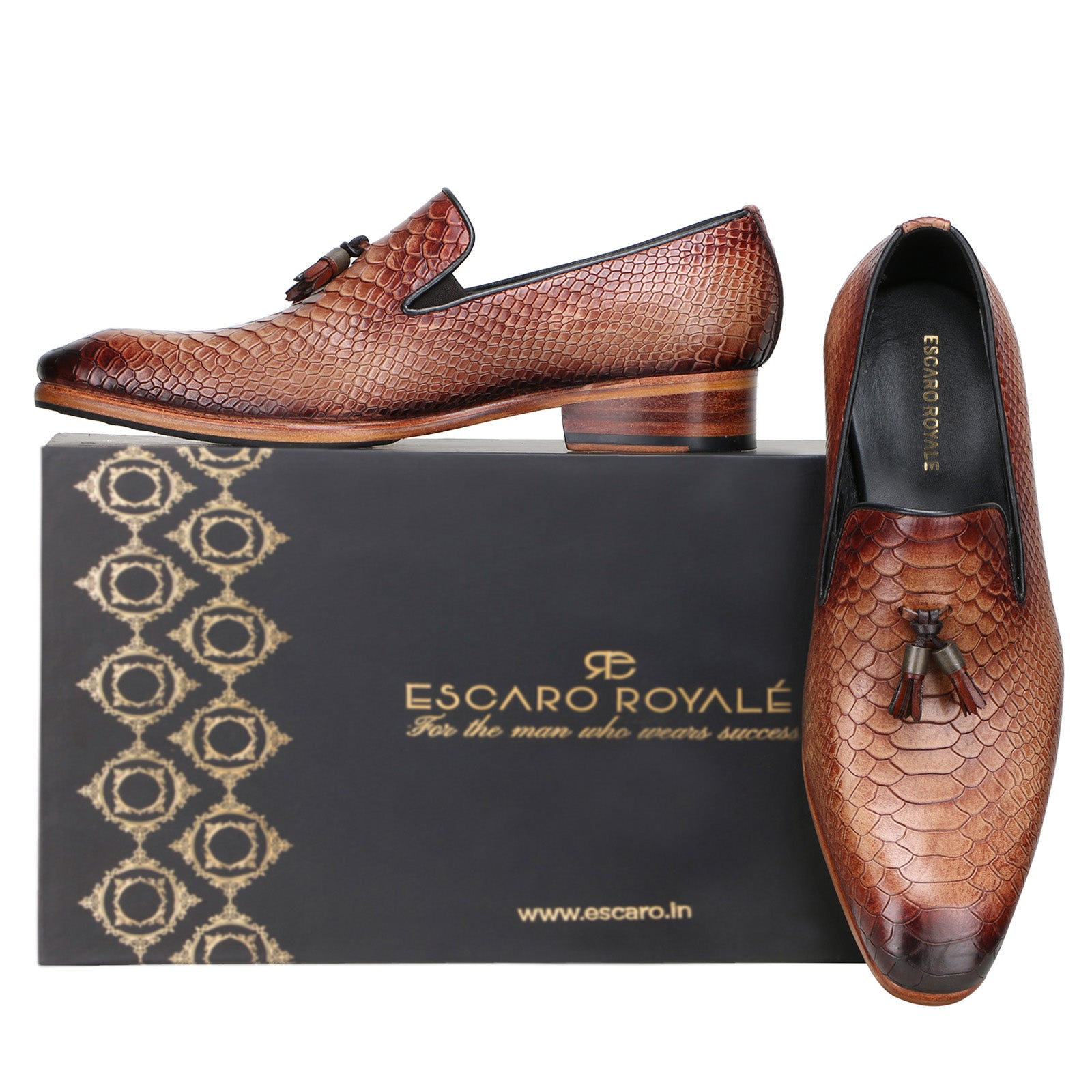 Escaro Royale Handmade Premium Loafer Shoes (Amos, Cognac)