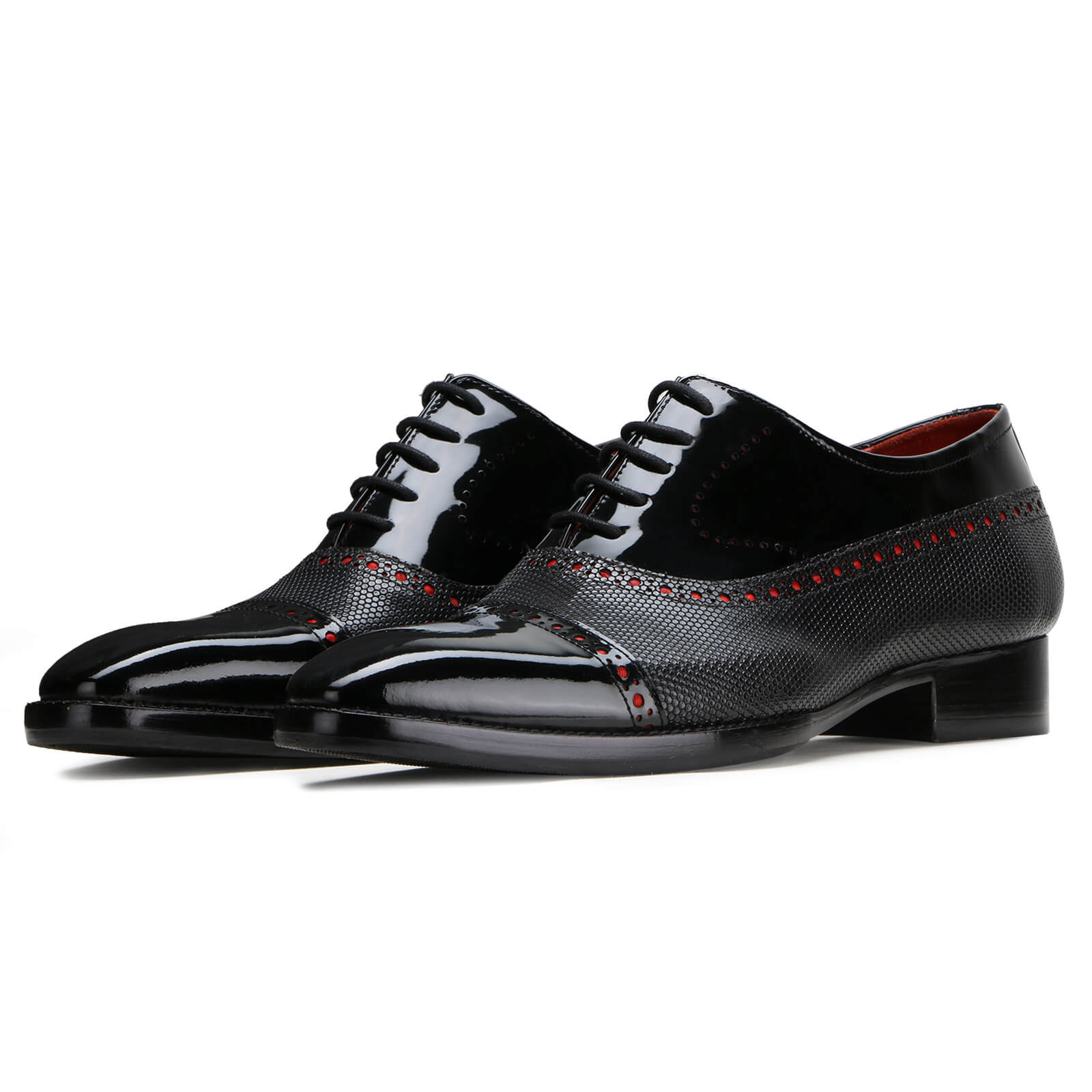 Black Cobalt Oxfords in Red-Dotted Accents