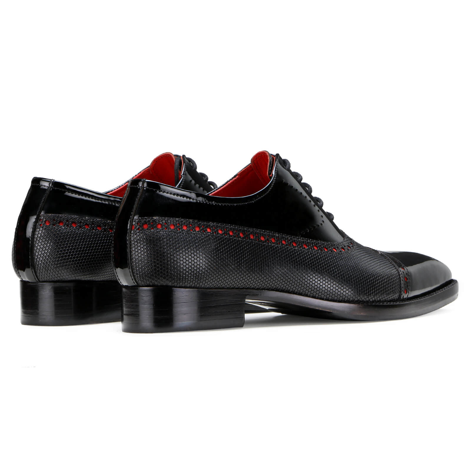 Black Cobalt Oxfords in Red-Dotted Accents