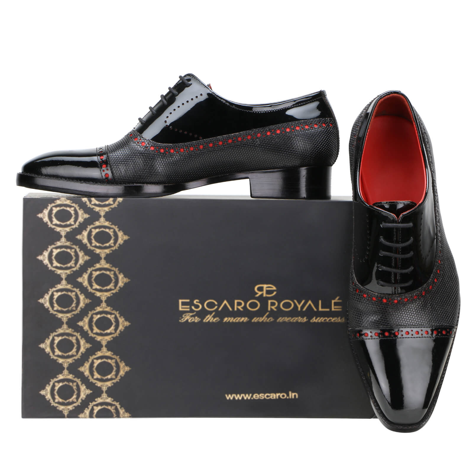 Black Cobalt Oxfords in Red-Dotted Accents