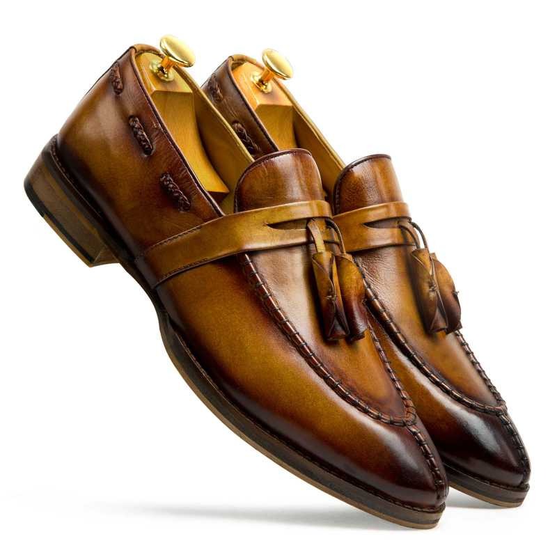 Tan Tassel Penny Loafers